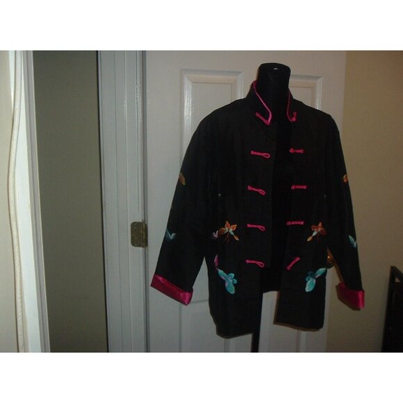 Gorgeous Grace Chaung Embroidered Butterflies & Black Chinese Asian Jacket S/M - Picture 5 of 6